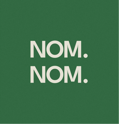 Post cover: big letters saying NOM. NOM.