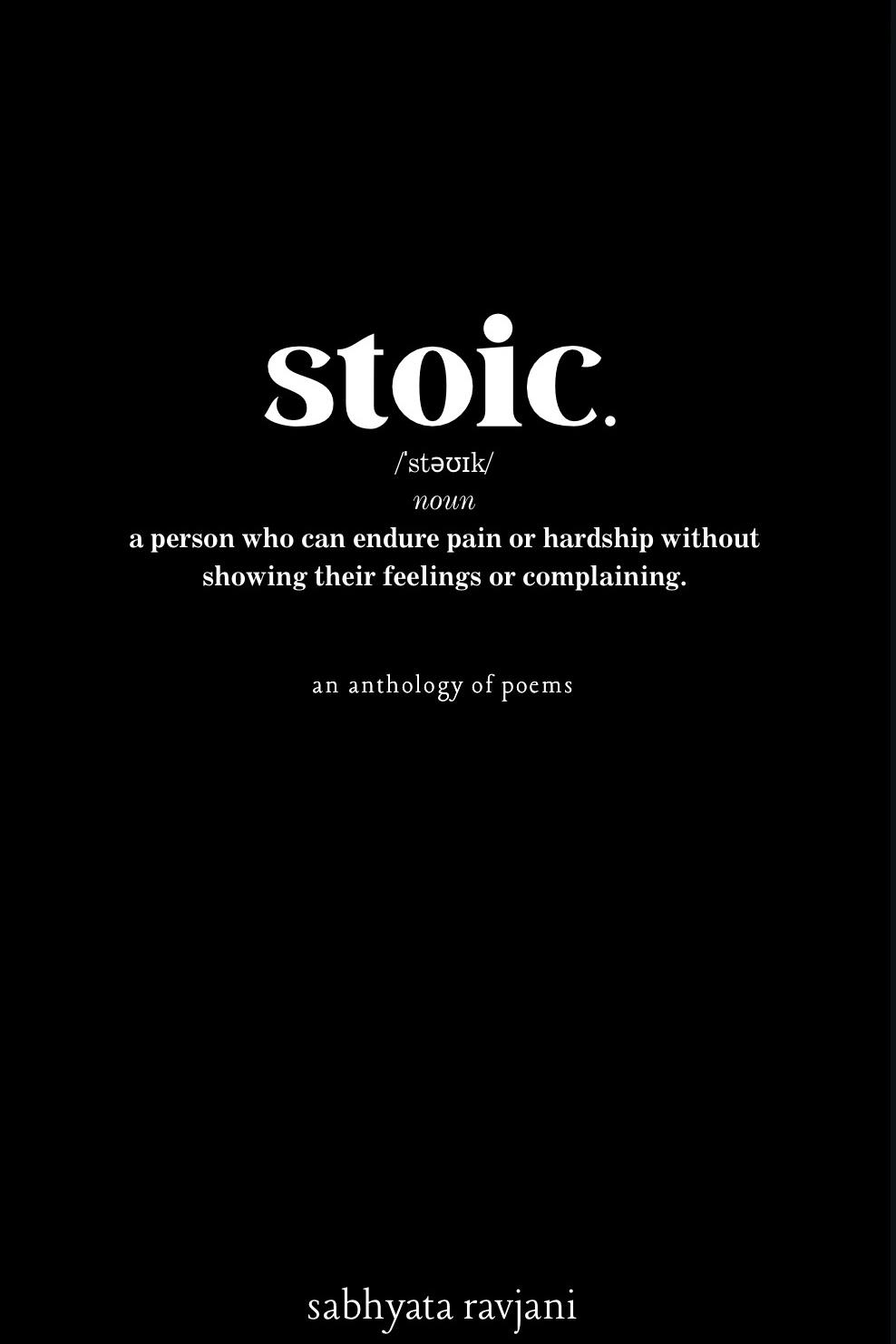Book cover of stoic.  by Sabhyata Ravjani