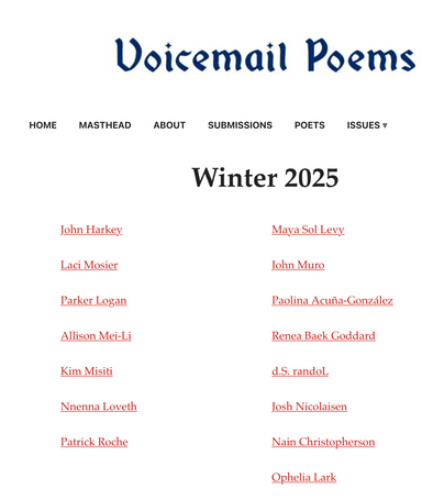 Voicemail Poems latest issue