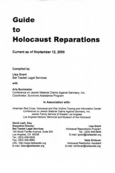 Book cover of Guide to Holocaust Reparations by DJ Grant