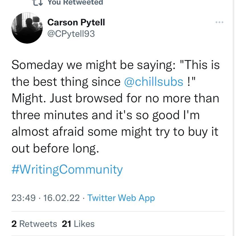 Nice tweet about Chill Subs