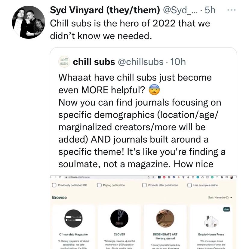 Nice tweet about Chill Subs
