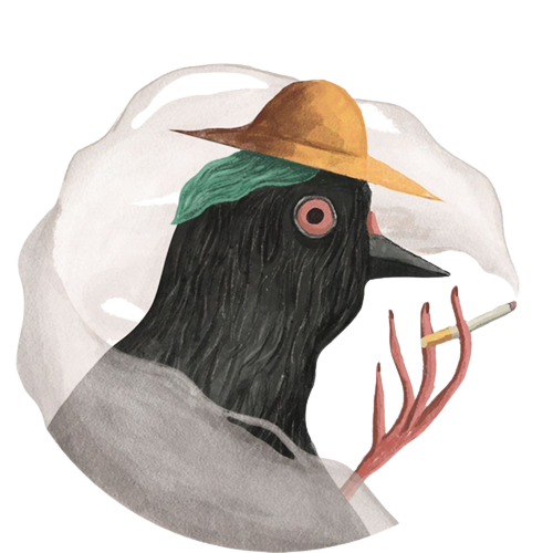 [ugh] logo - a smoking pigeon wearing a hat.