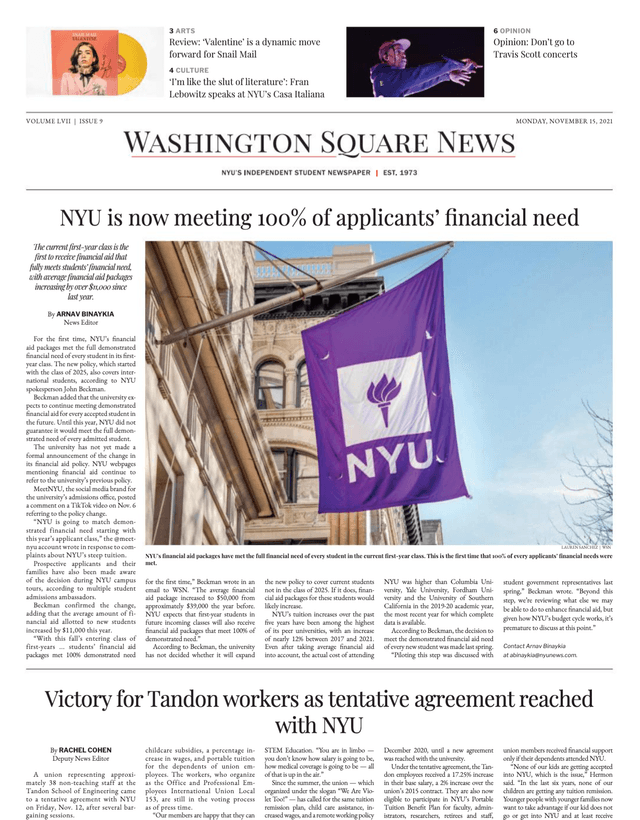 Washington Square News latest issue
